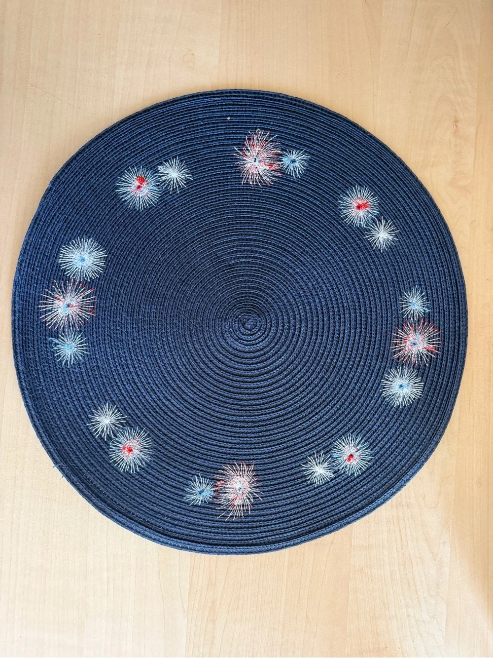 Fireworks 4th of July Red, White, & Blue woven and embroidered placemats 14.5